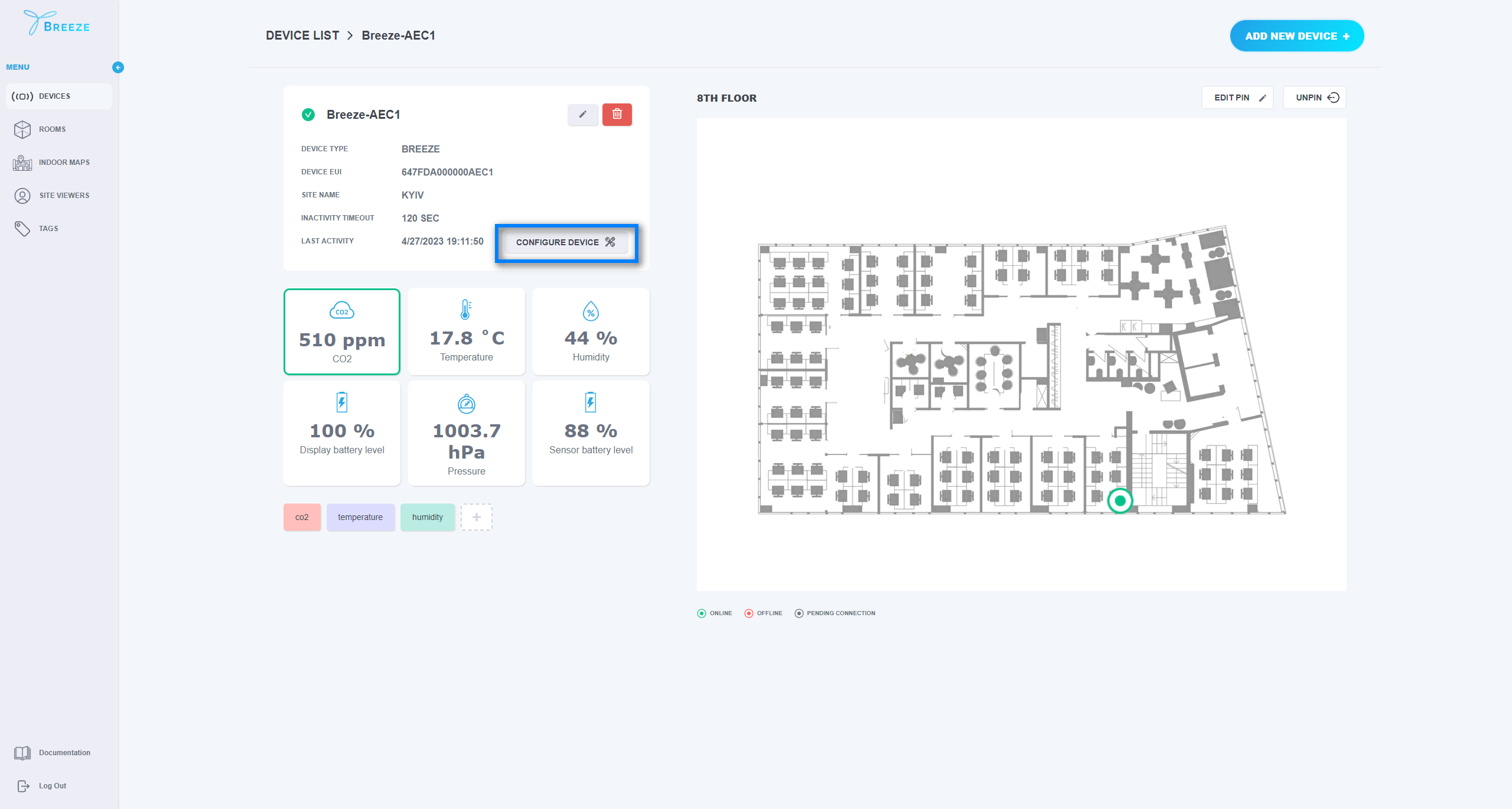 Figure 19. Configure device view