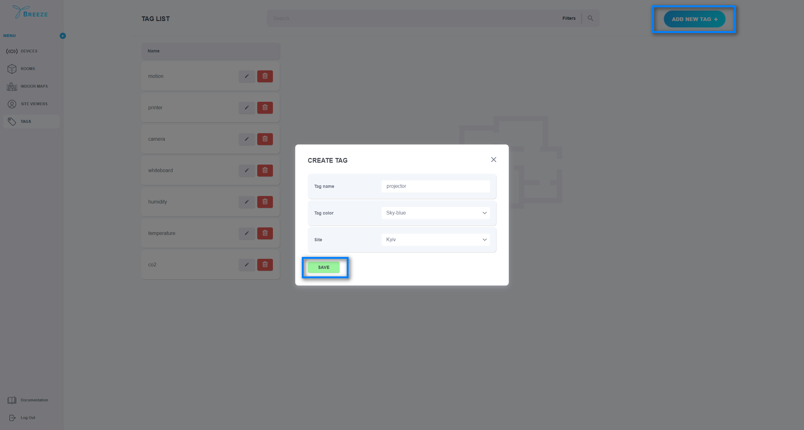 Figure 24. Adding a new Tag view