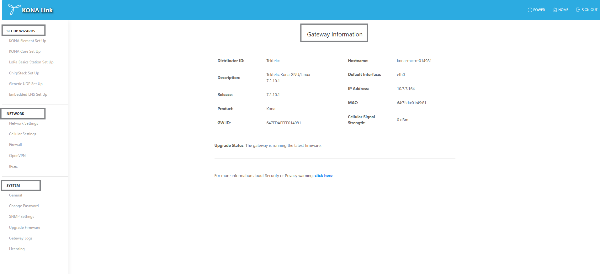 Kona Link Main Dashboard