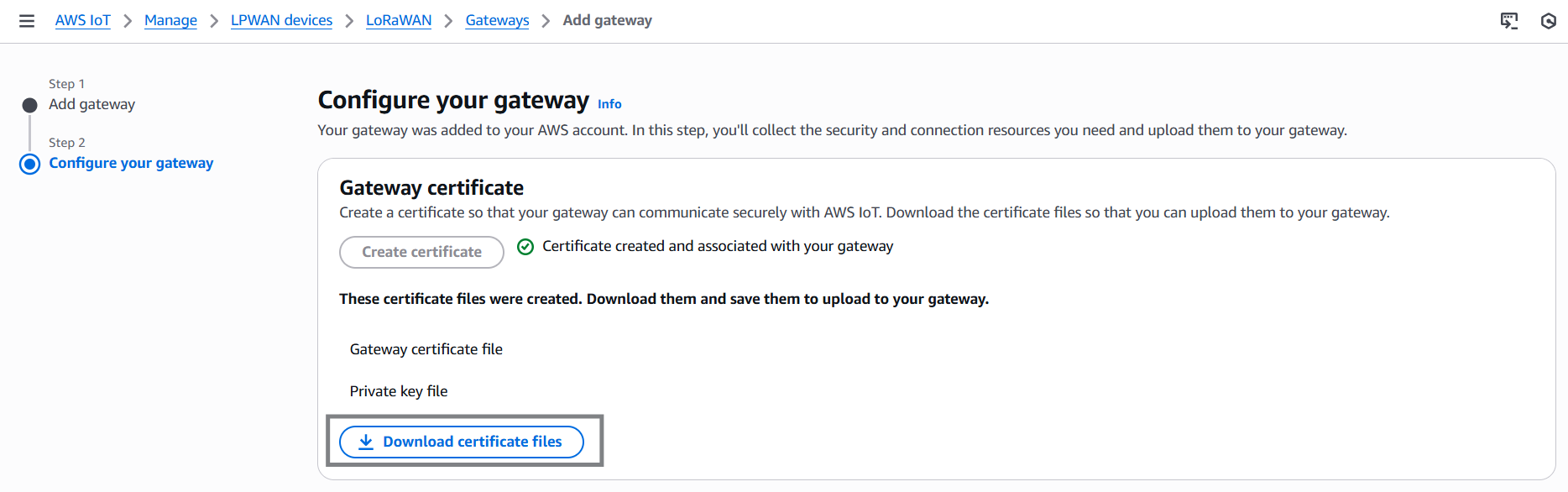 AWS IoT IAM Add Gateway download certificate