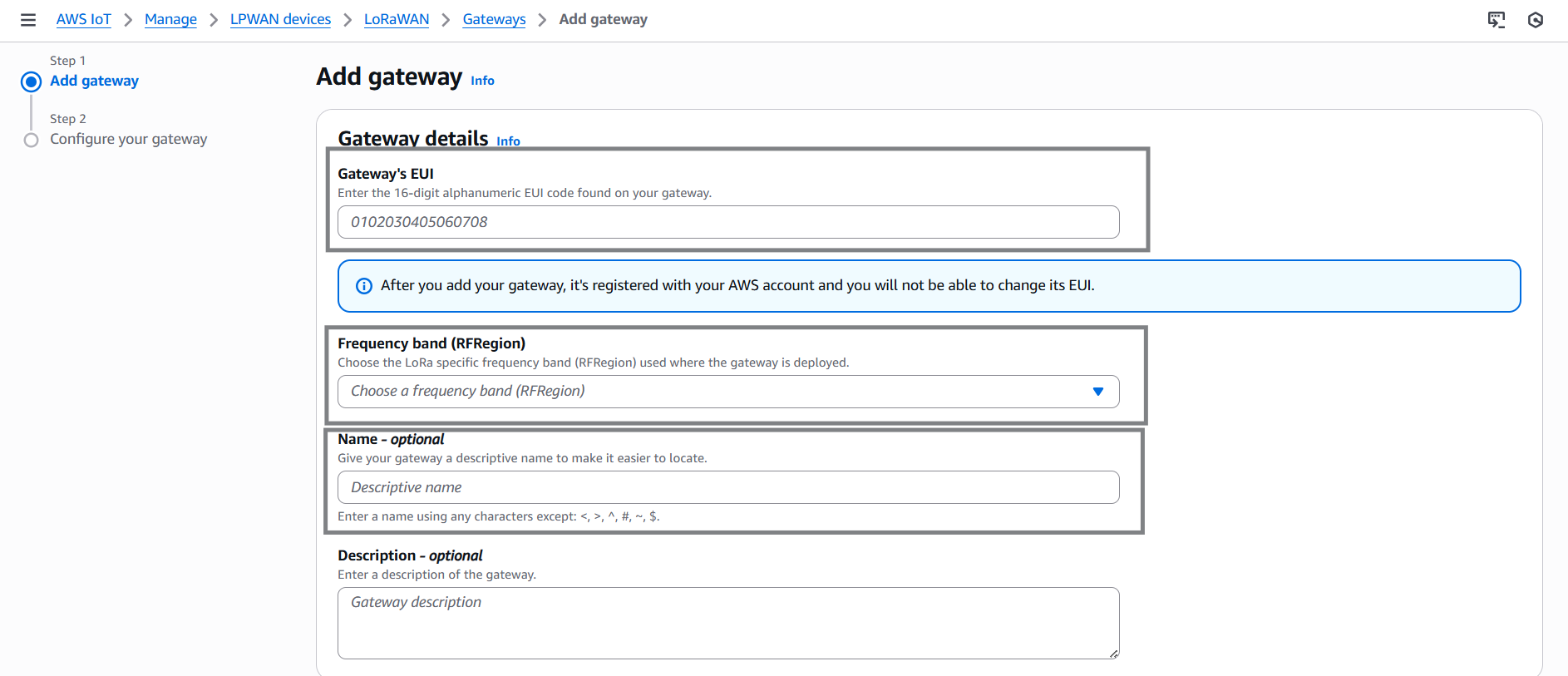 AWS IoT IAM Add Gateway information