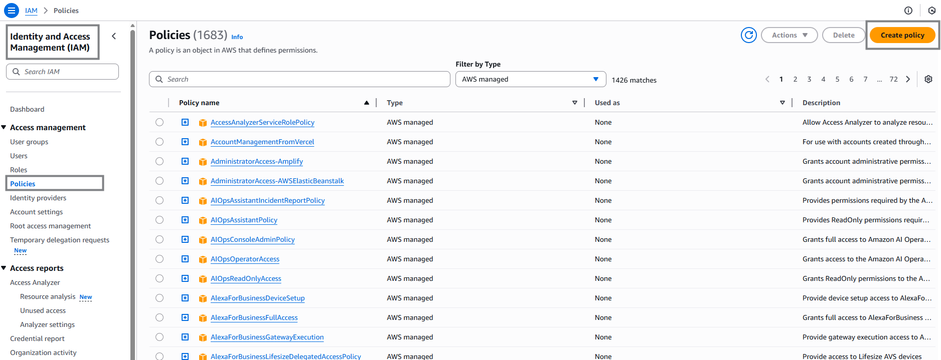AWS IoT IAM Create Policy