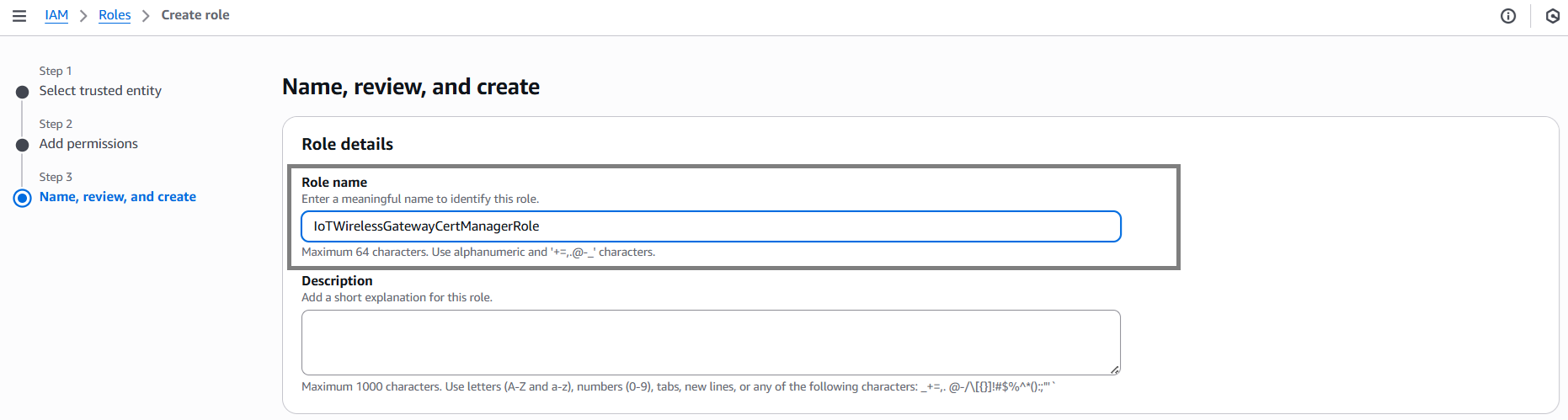 AWS IoT IAM Role Name