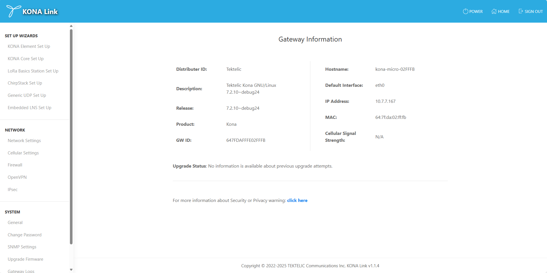 Kona Link Gateway info page