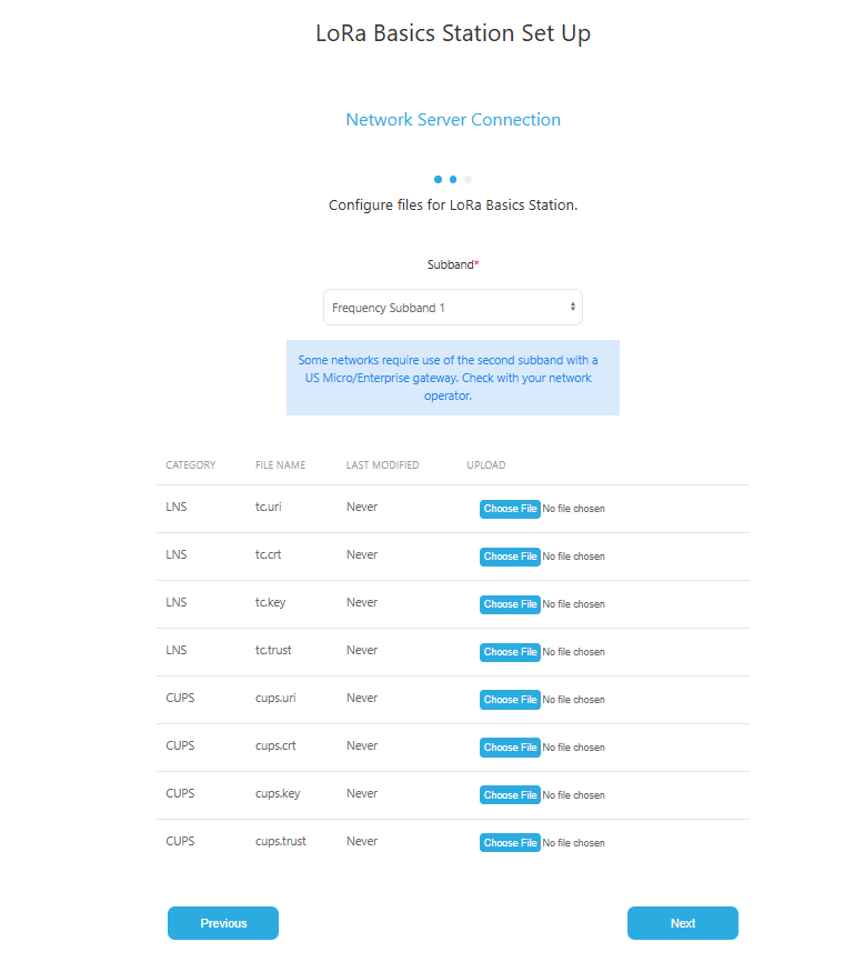 Kona Link LoRa Basics Station Set Up page