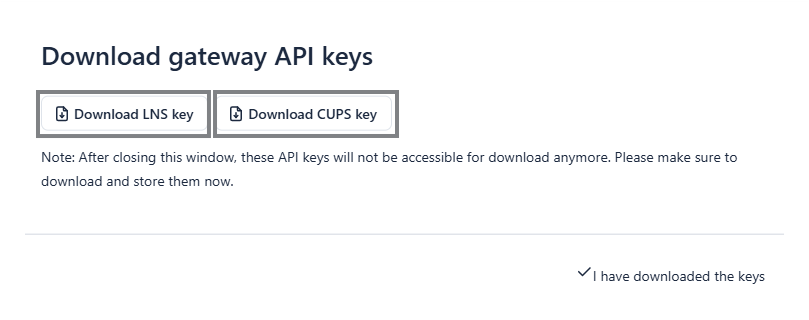 TTN Register Gateway Download keys
