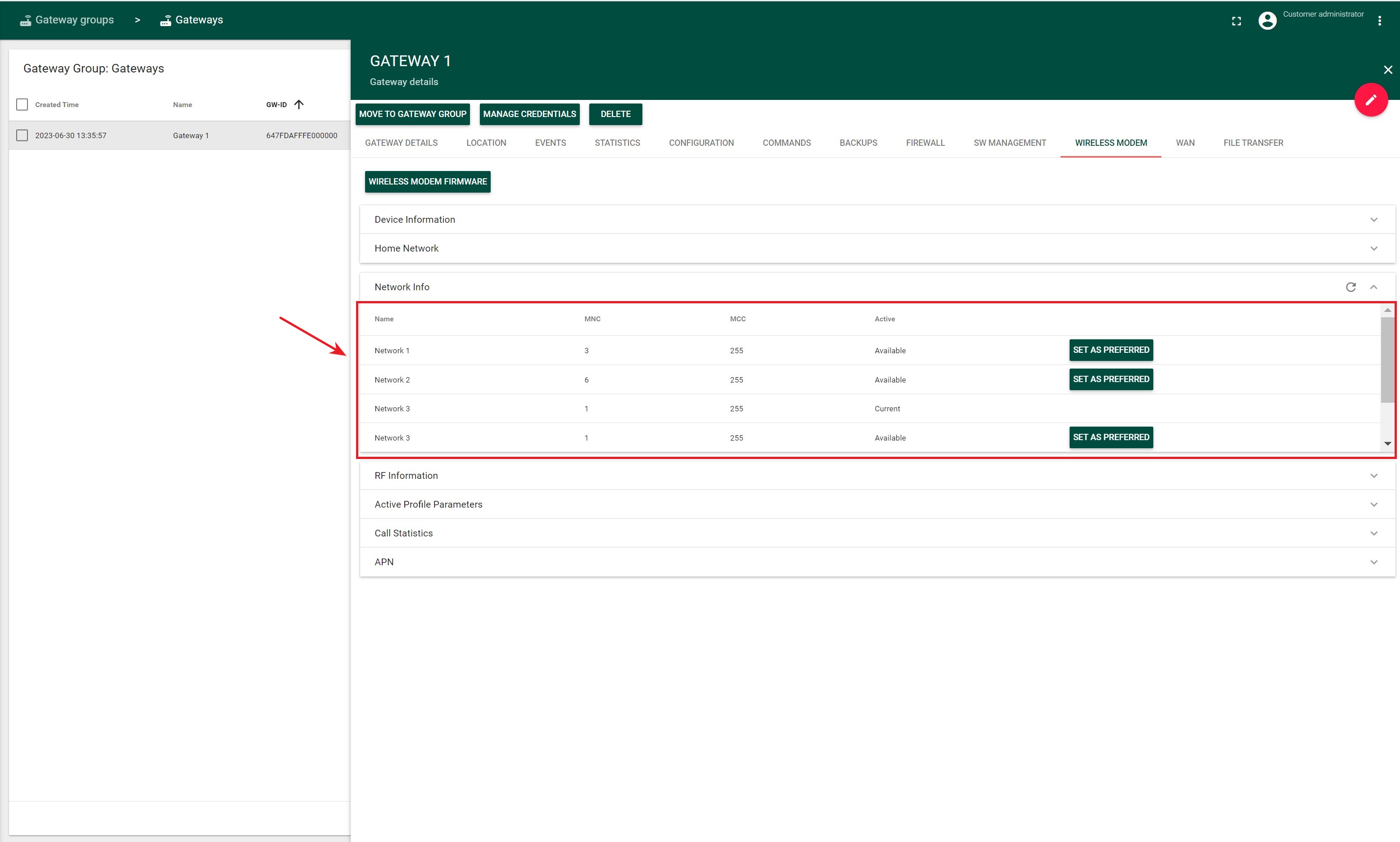 Figure 3. The available network instances list