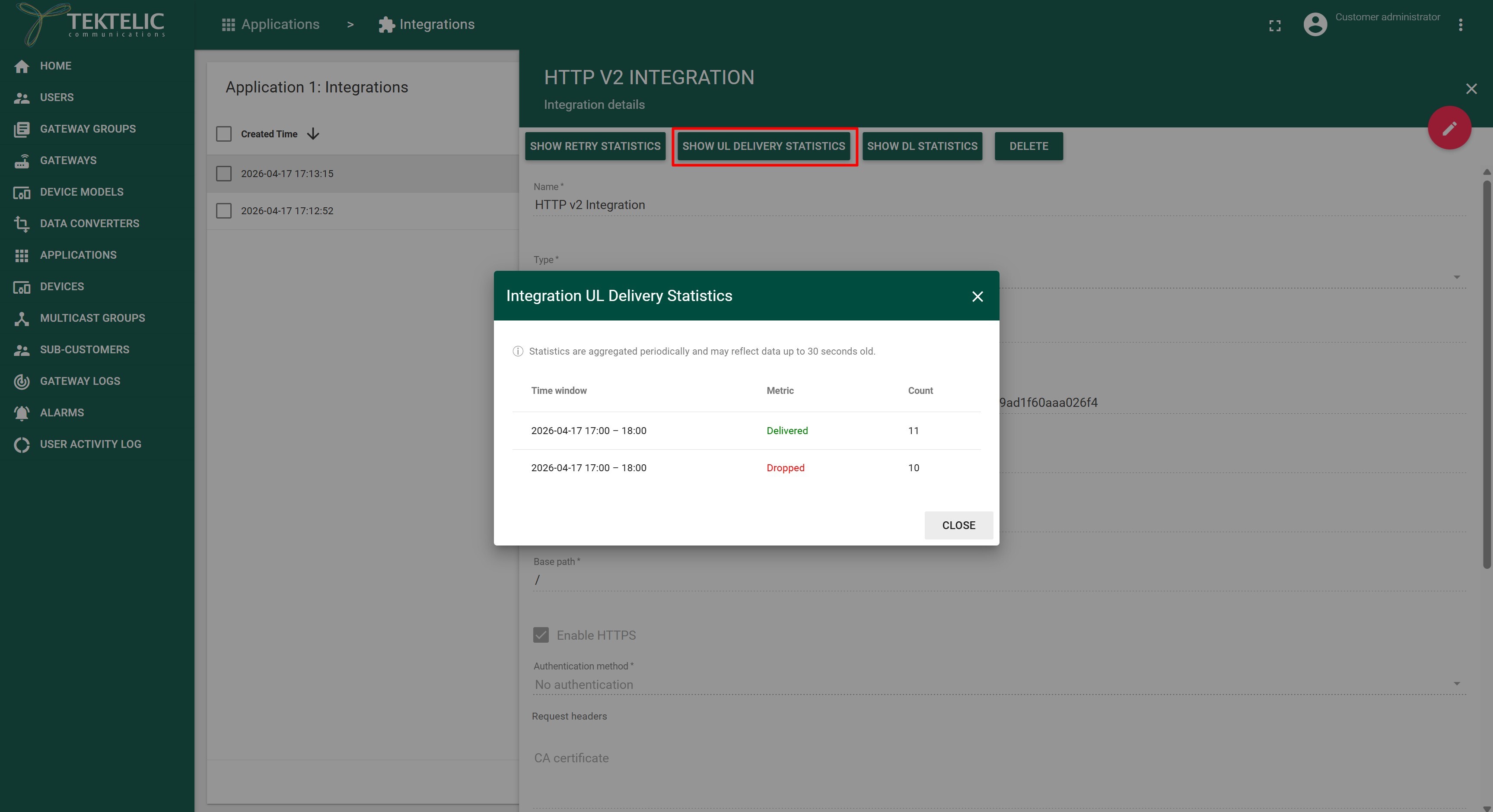 Figure 3 Show Uplink Delivery Statistics